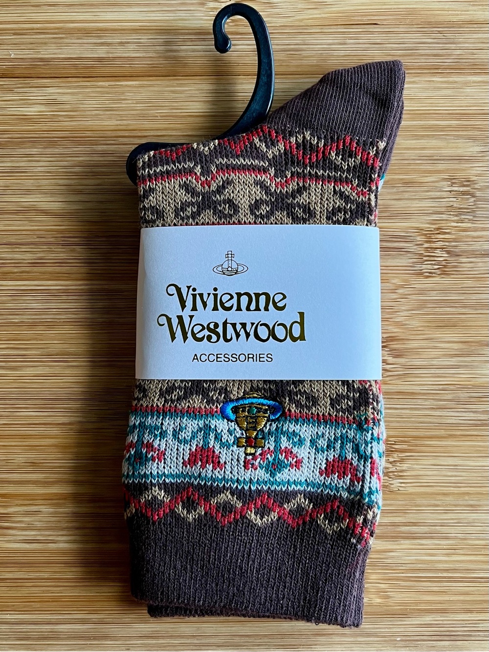 NWT Vivienne Westwood Crew Socks Brown w/ Flowers & Bows Women’s Medium, Med, M